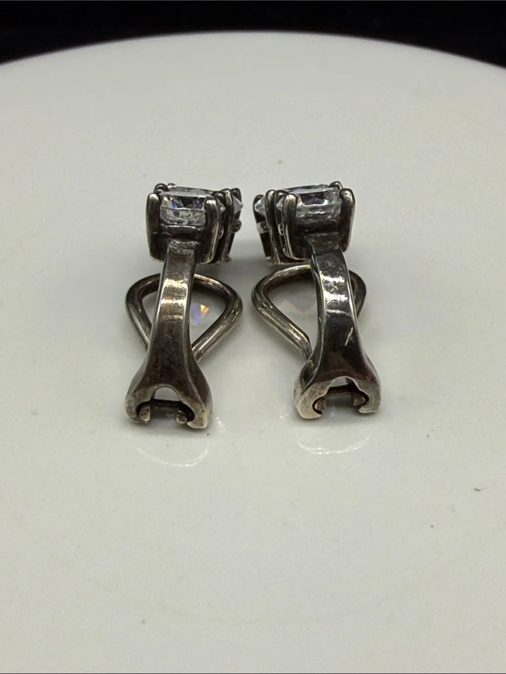 ⭐️925 Sterling Silver Earrings Round Cut Sparkling Clear CZ lever back clip on